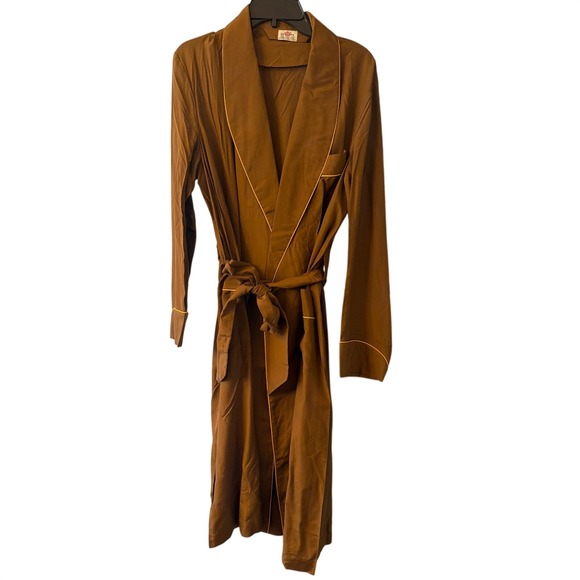 dynasty Other - Vintage Dynasty Brown Robe Smoking Jacket Yellow Piping Hong Kong British Colony